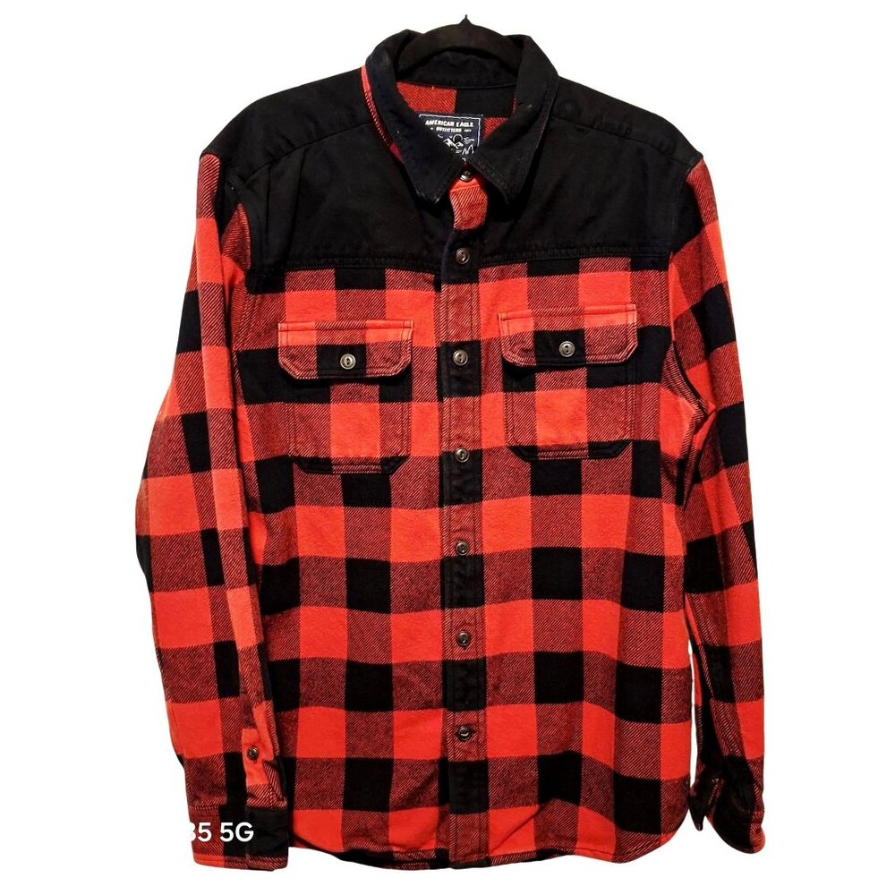 American Eagle Mens XL Red & Black Buffalo Plaid Flannel Shirt Shacket Durable O